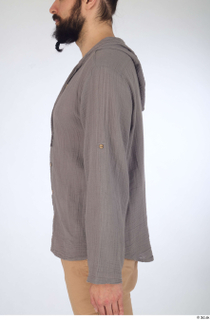 Turgen arm casual dressed grey linen hooded shirt sleeve upper…